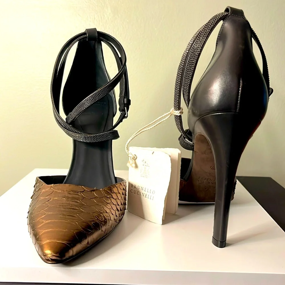 Brunello Cucinelli Bronze Python Heels - Picture 3 of 14